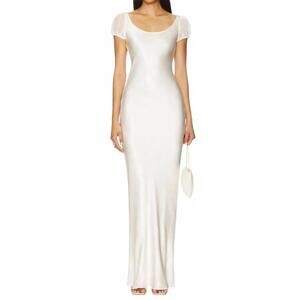 NEW AMANDA UPRICHARD senna sheer puff sleeves maxi dress in ivory